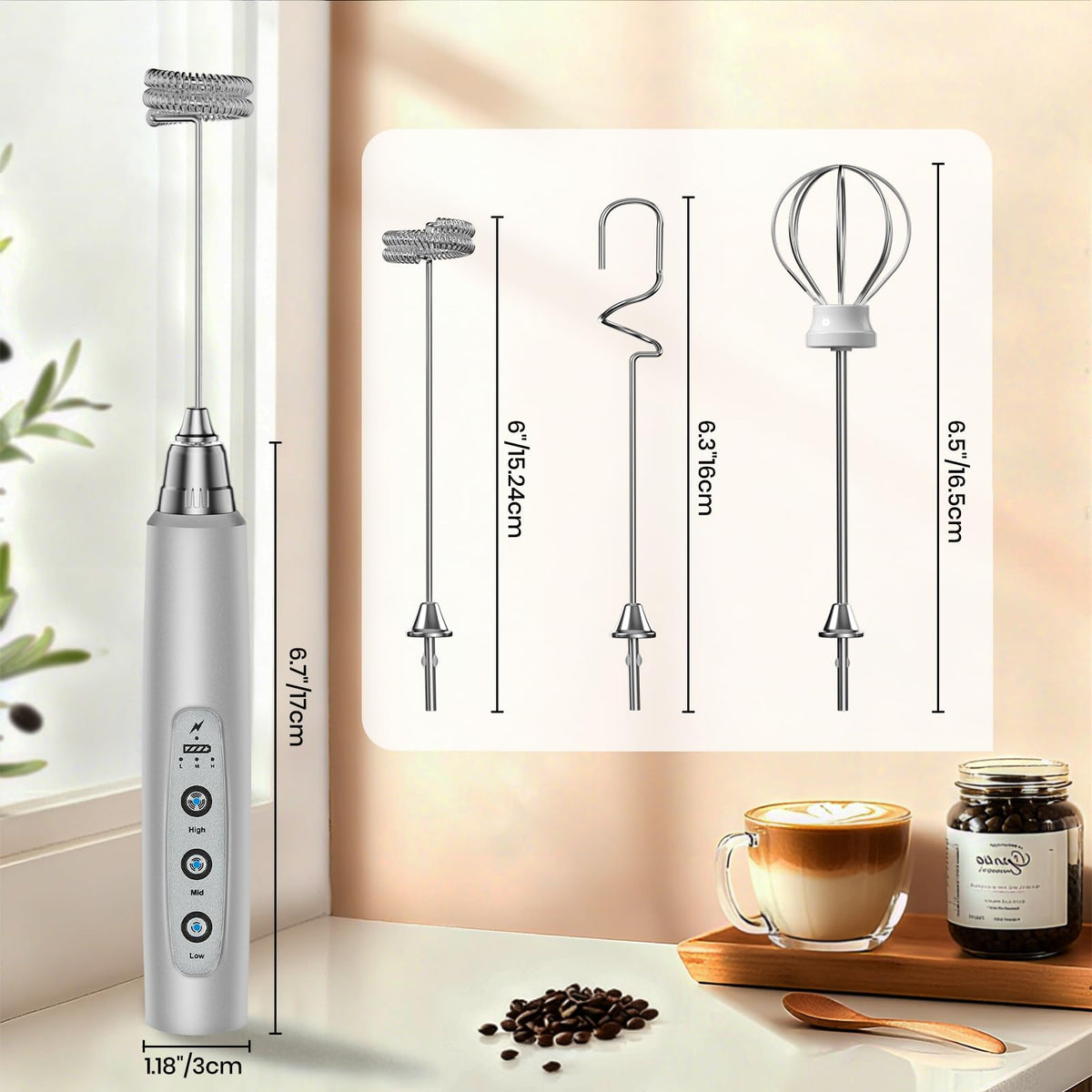 Colarlemo frother in use creates creamy foams for lattes and cappuccinos
