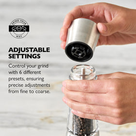 Derwent clear acrylic body shows pepper supply levels for easy refills.