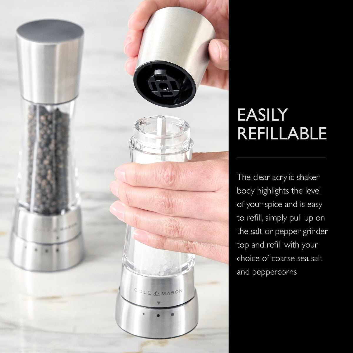 Cole & Mason Derwent freshness-focused design protects spices from moisture.