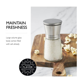 Airtight stainless lid on Cole & Mason Sunderland salt mill keeps contents fresh