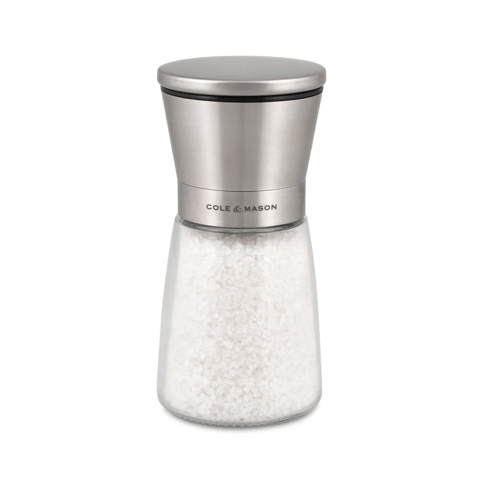 Cole & Mason Sunderland salt mill with closed lid preserves freshness for seasoning