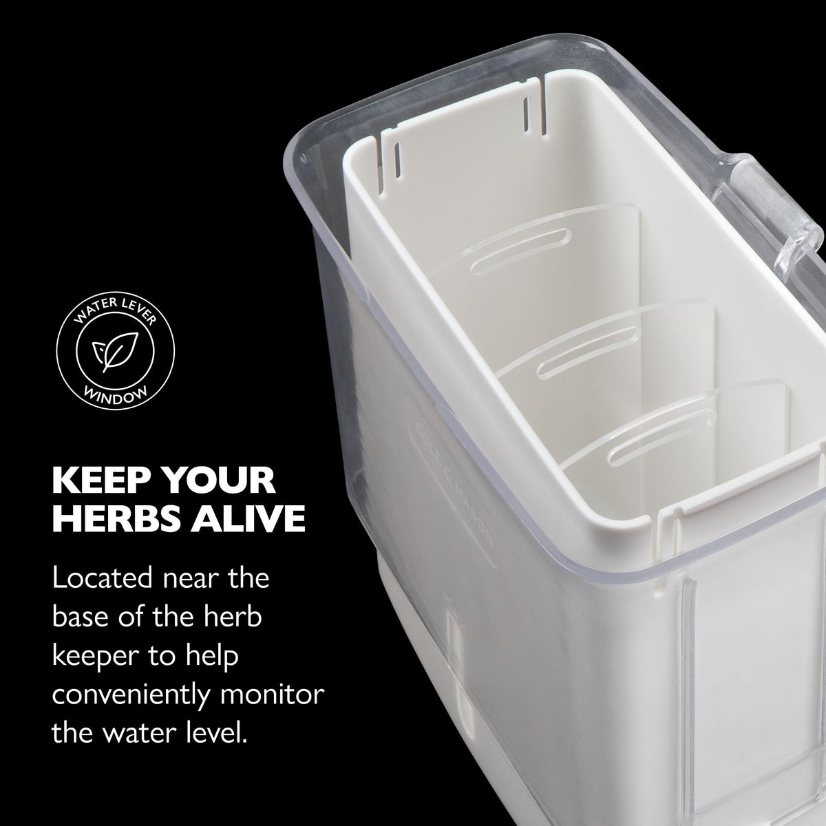 Cole & Mason Fresh Herb Keeper features water level indicator for moisture control.