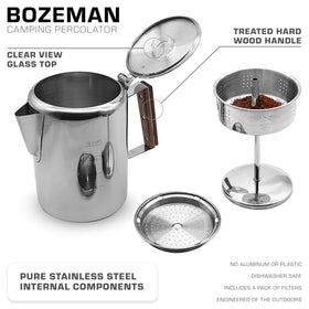 COLETTI Bozeman percolator stovetop body showcases rugged outdoor design for bold brews.