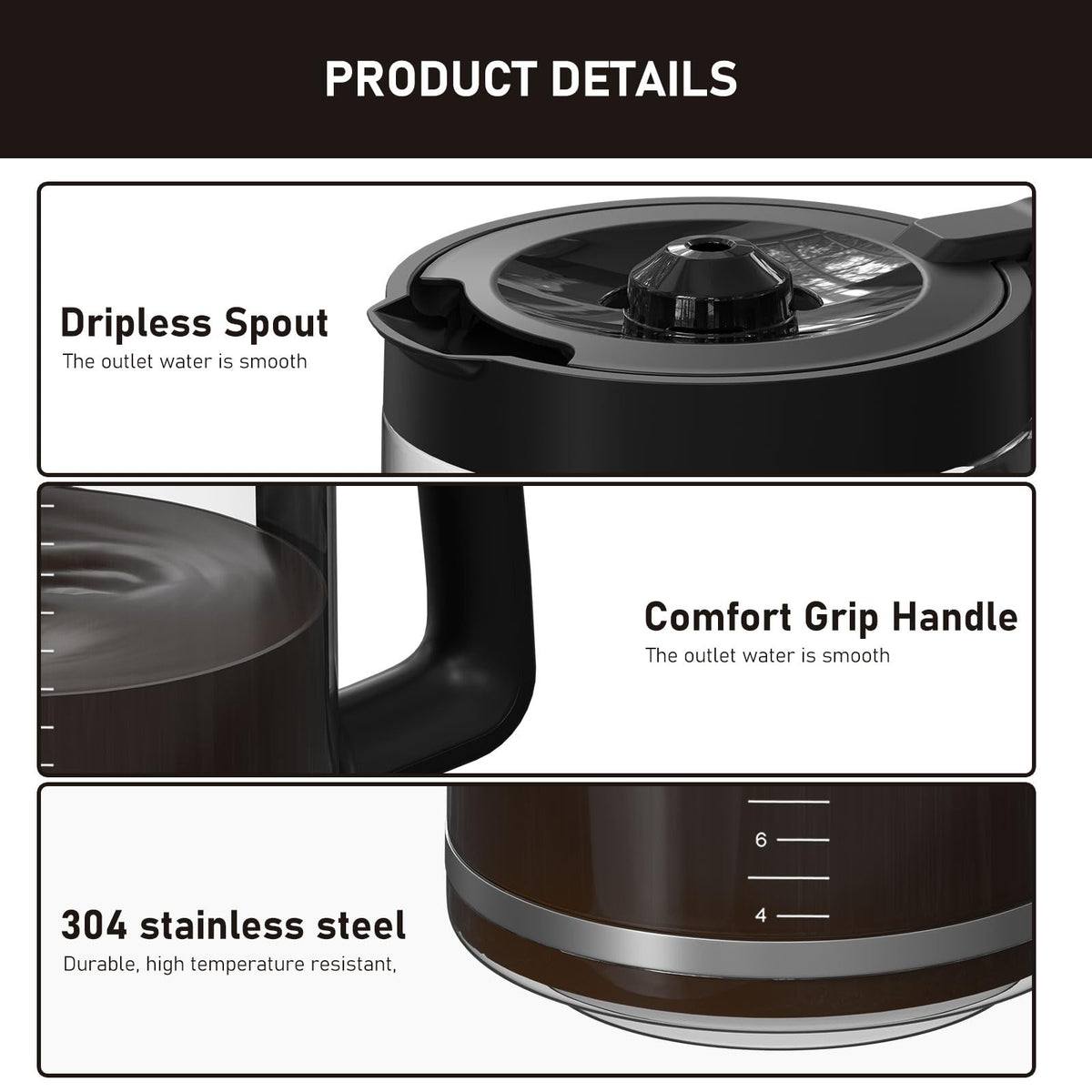 Colidier 14-Cup Carafe handle close-up showing sturdy design.