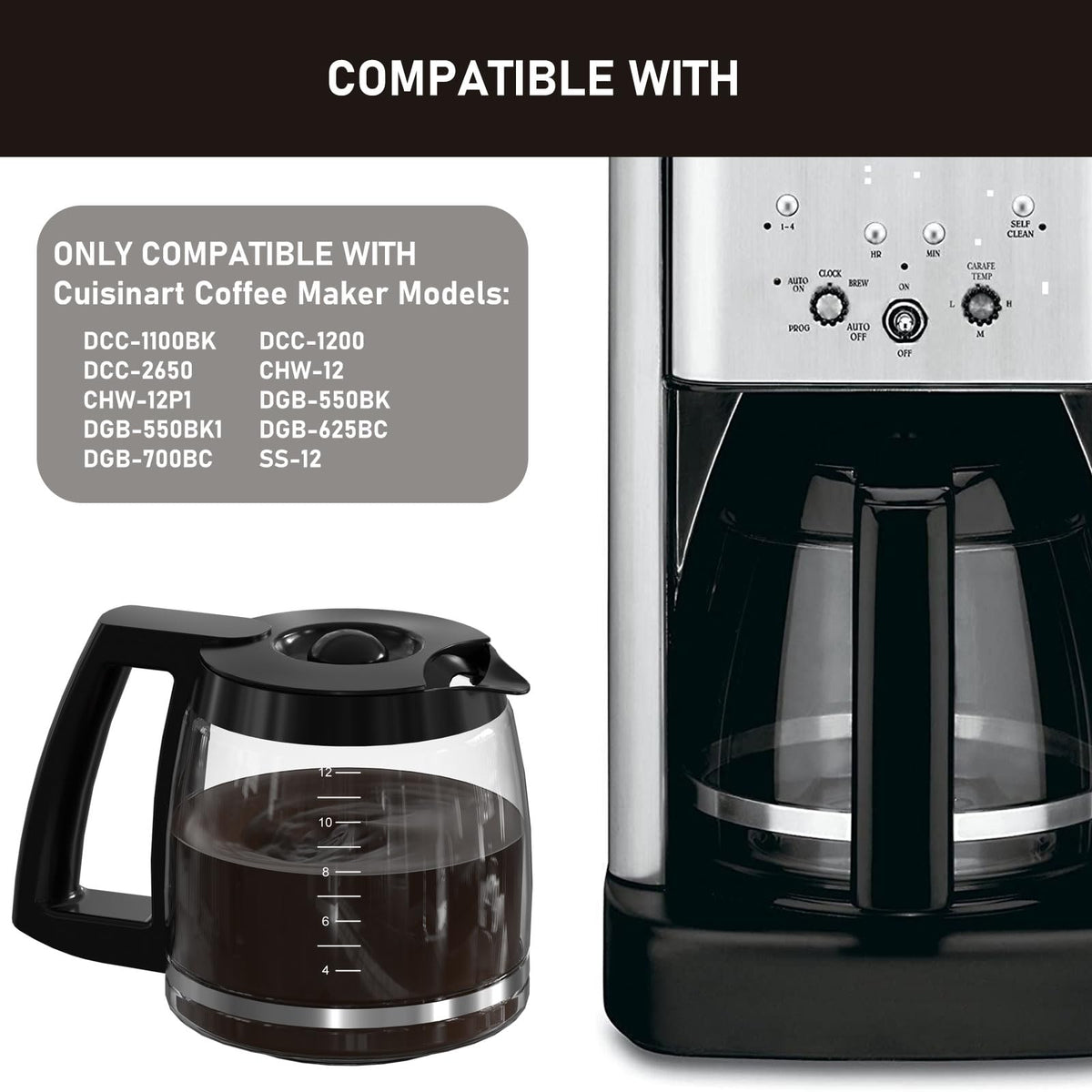 Colidier DCC-1200 glass carafe with wide mouth for thorough cleaning.