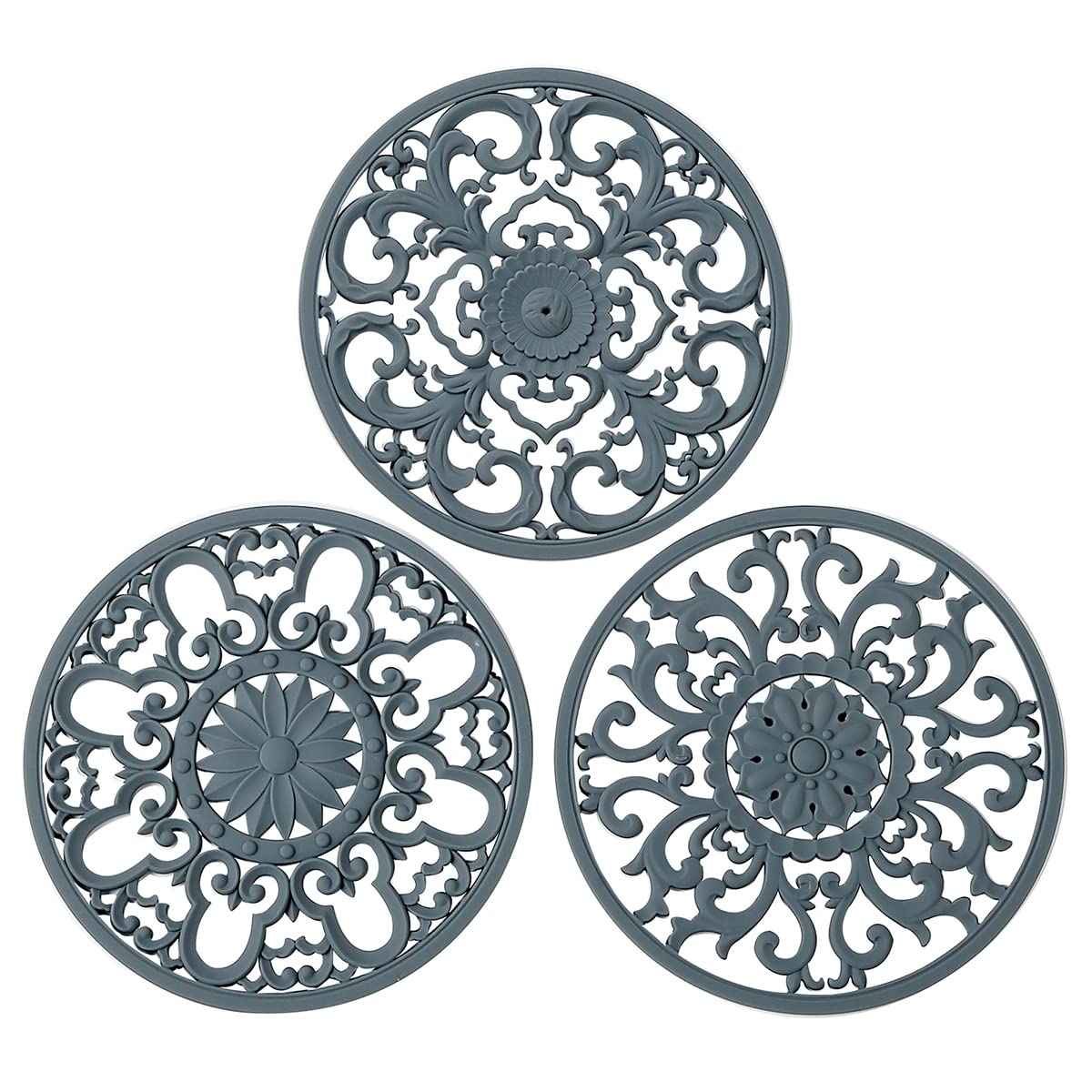 Colinda extra-thick silicone trivet set with three designs keeps hot dishes off surfaces