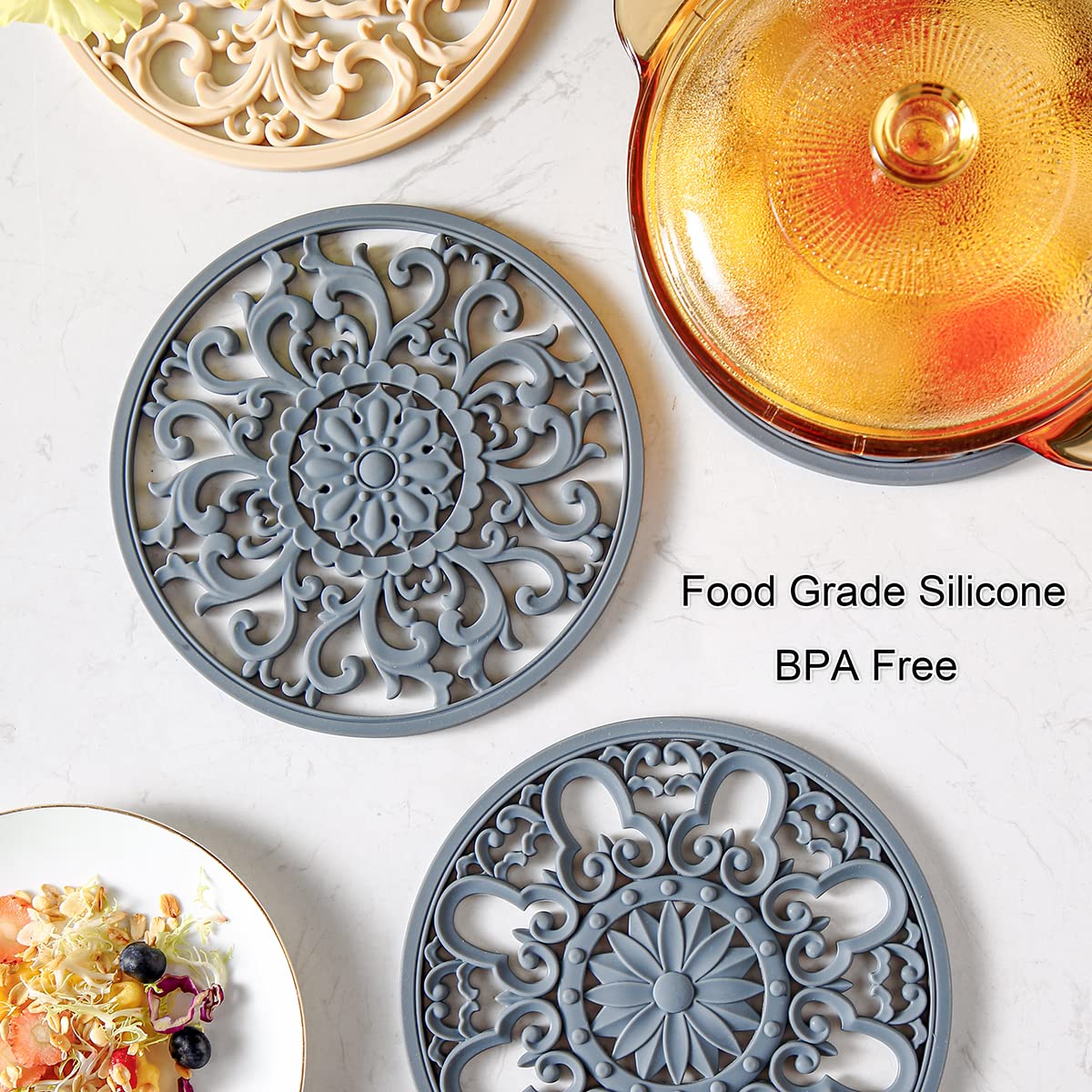 Colinda kitchen decor ambience with trivet set enhances table and countertop aesthetics.