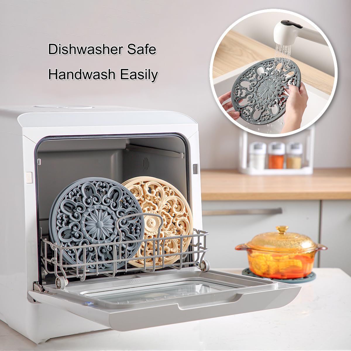Colinda trivet navy silicone is dishwasher safe for easy cleaning