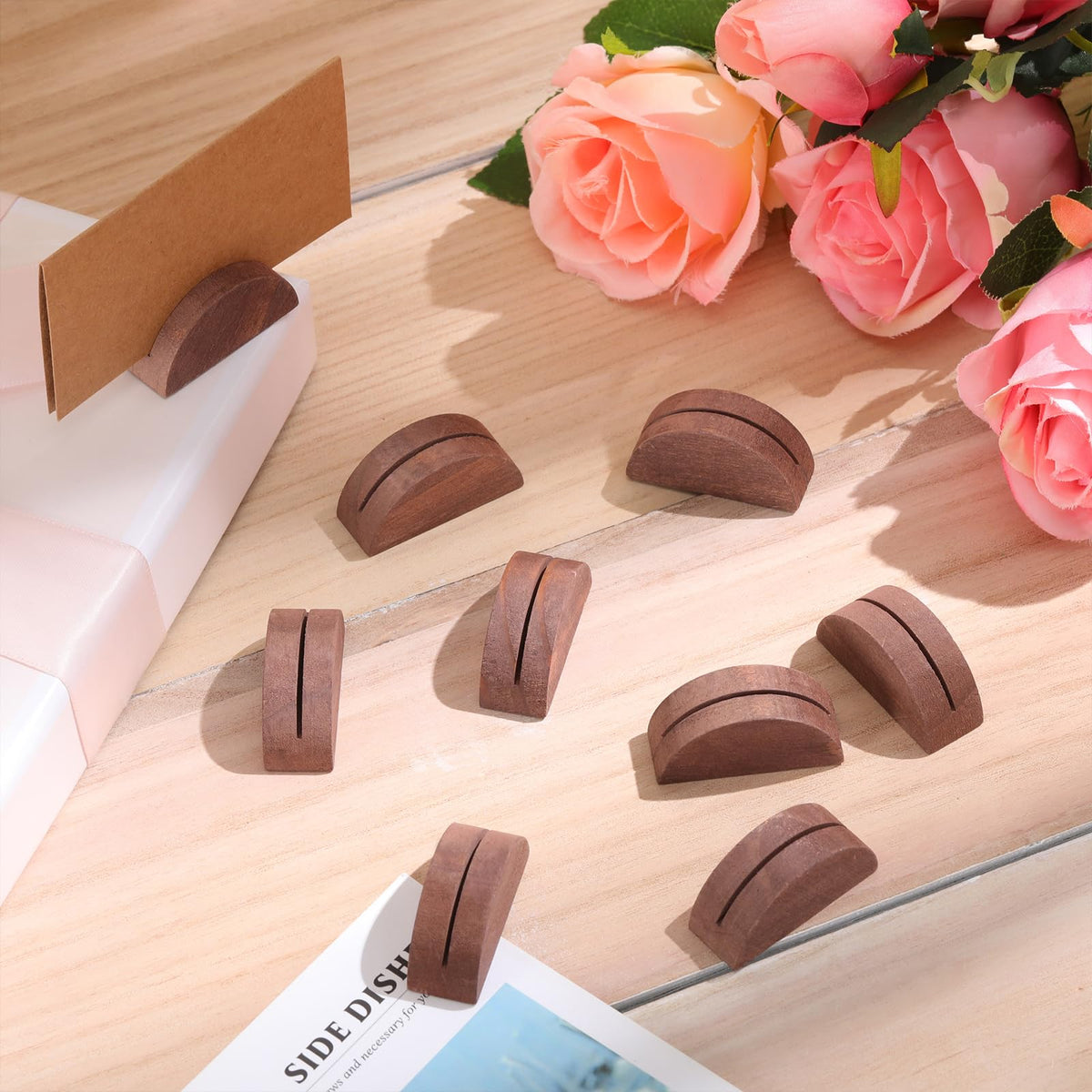 Colingmill rustic brown kraft cards pair with holders for cohesive place settings.