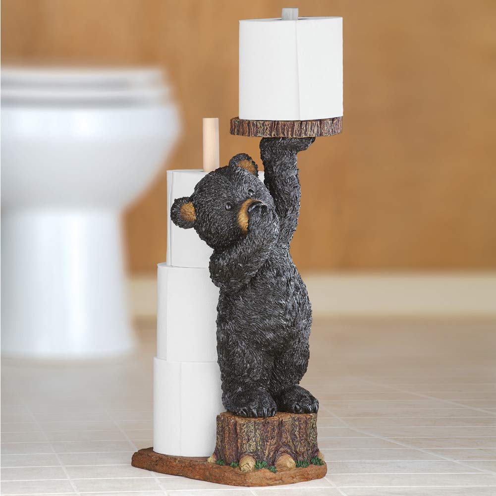 Collections Etc Aurrra Northwoods Bear Cub front view adds decorative bathroom whimsy.