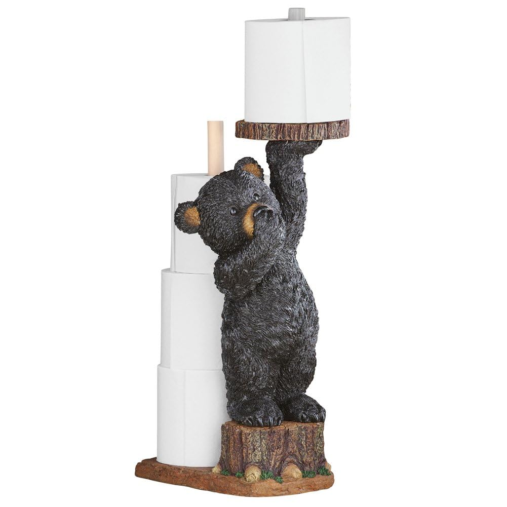 Collections Etc Aurrra Northwoods Bear Cub holding roll for easy access.
