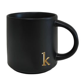 COLLECTIVE HOME Black Monogram Ceramic Mug—15 oz for daily coffee or tea.