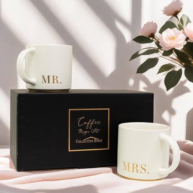 COLLECTIVE HOME Embossed MR. and MRS. lettering in real gold adds luxe detail.