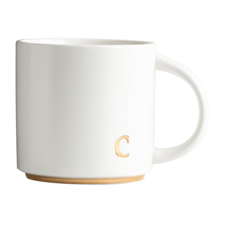 COLLECTIVE HOME monogram ceramic mug 15 oz with a stylish gold initial design for daily coffee