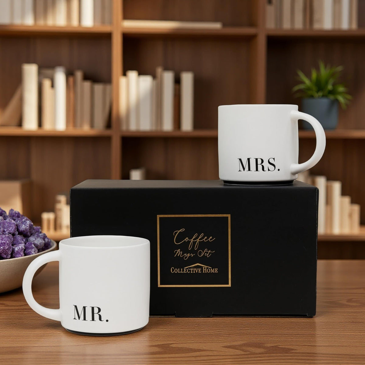COLLECTIVE HOME MR & MRS label detail on mugs for personalized charm