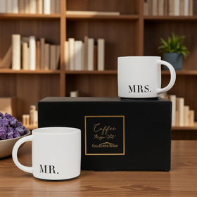 COLLECTIVE HOME MR & MRS label detail on mugs for personalized charm