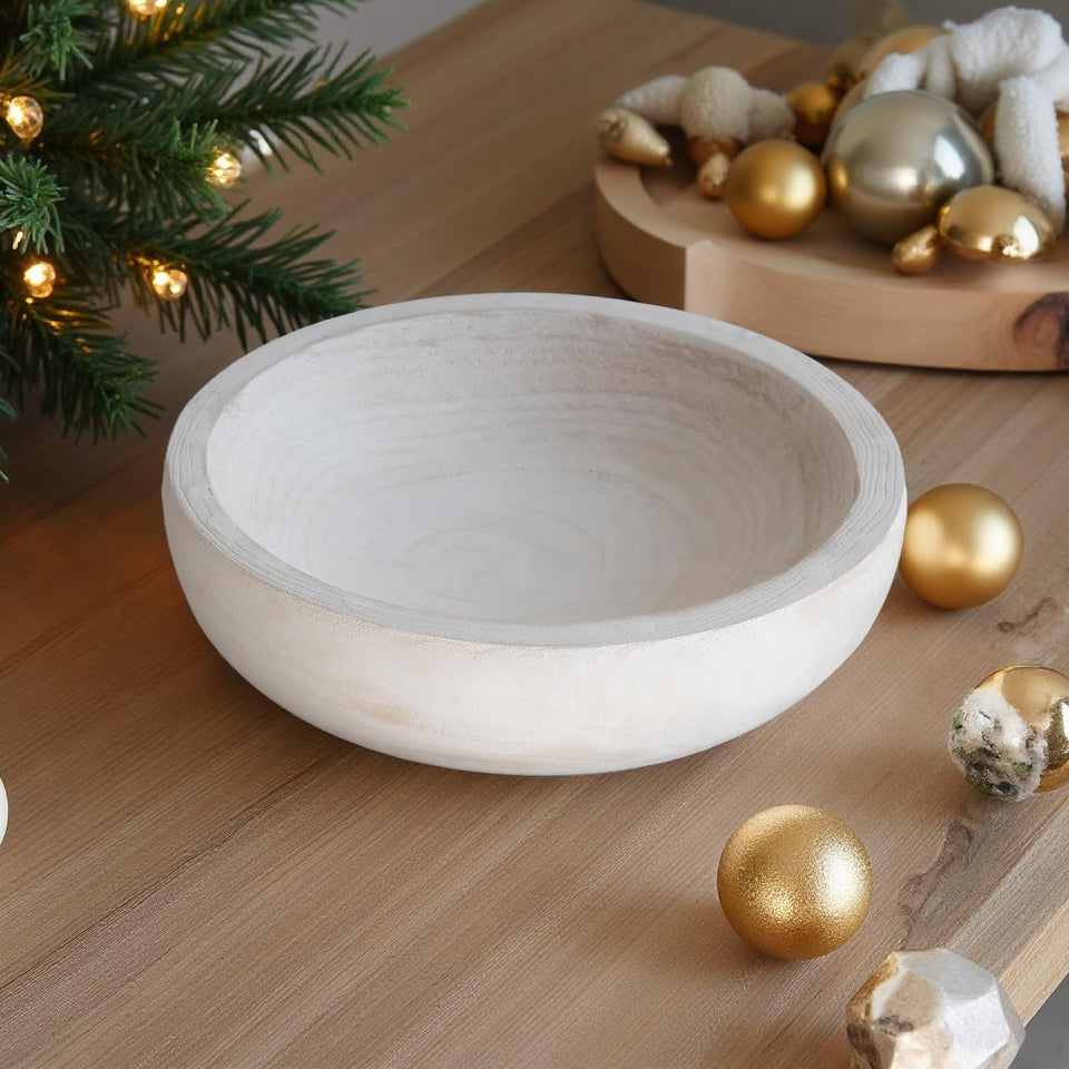 COLLECTIVE HOME paulownia tray hand carved top view shows craftsmanship and natural wood tones.