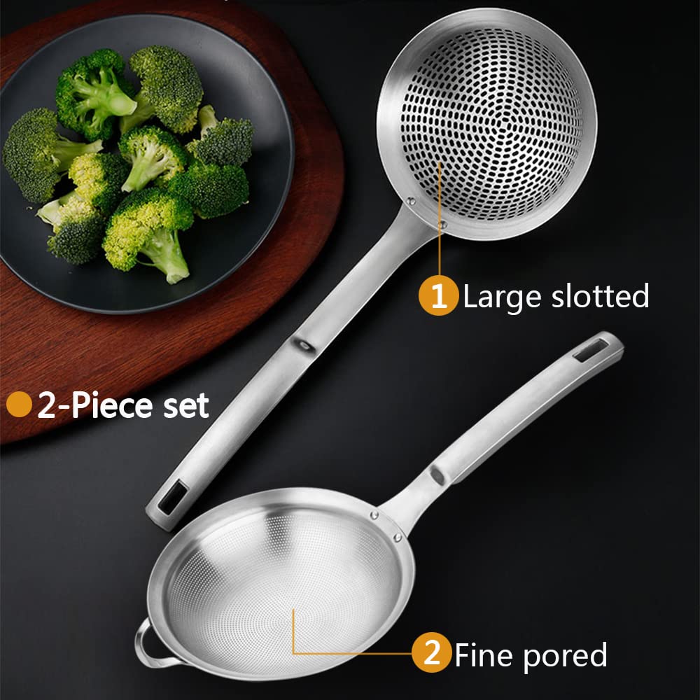 Collfa slotted colander with evenly spaced holes for quick draining from frying.