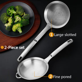 Collfa slotted colander with evenly spaced holes for quick draining from frying.