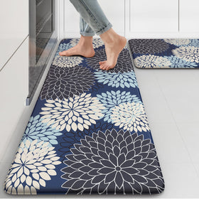 Collive anti-fatigue kitchen mats in multiblue Boho Dahlia soften standing time.