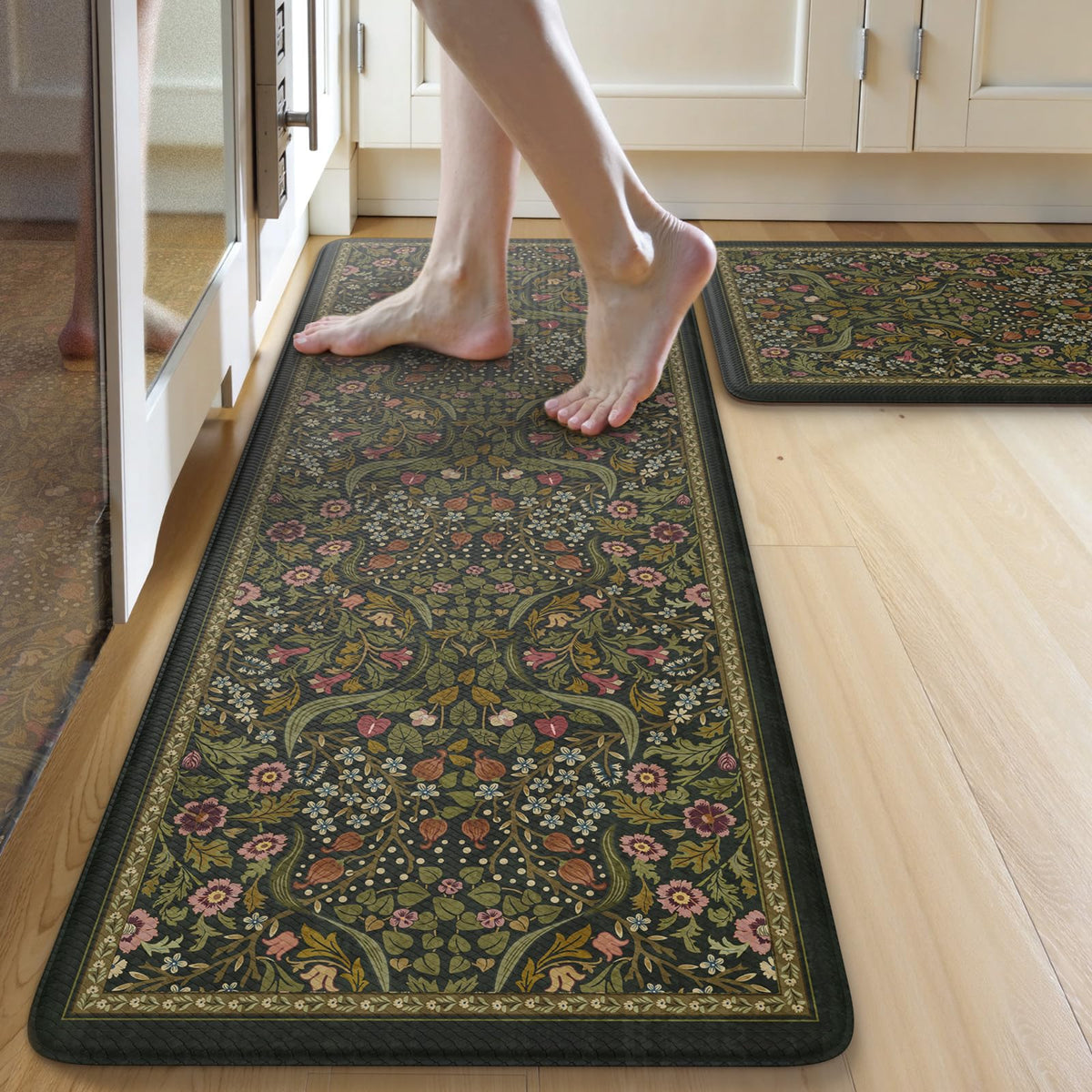 Collive anti-fatigue mat in spring-green floral set 2 reduces fatigue while cooking