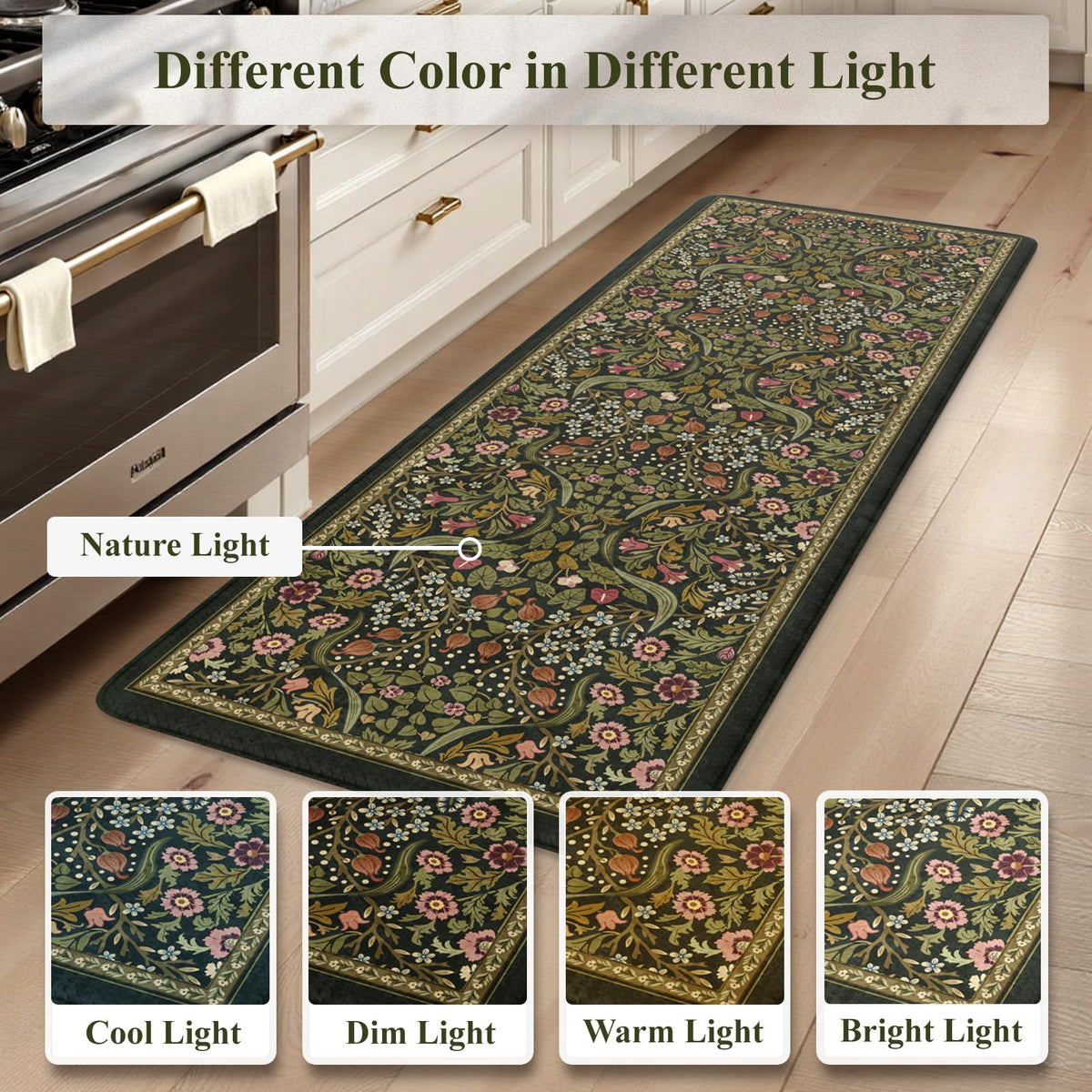 Collive spring-green floral rug enhances decor and comfort
