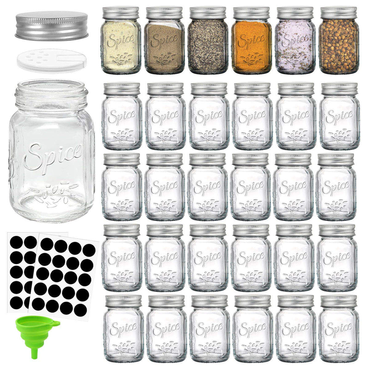 Coloch 30-pack 4 oz glass mason spice jars for organized spice storage