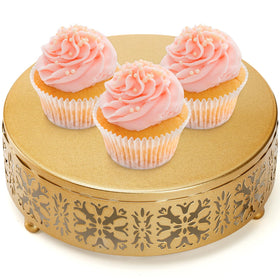 Coloch golden cake stand finish catches light for a shimmering centerpiece.