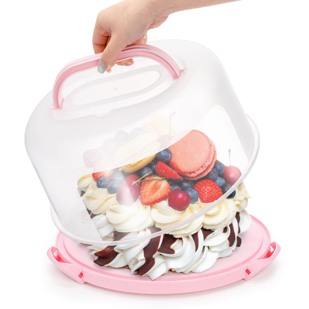 Coloch 10-inch cake setup fits whole cake securely for travel.