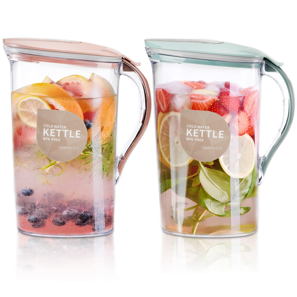 Coloch 2-pack pitcher with clear appearance and flip-top lid for spill-free pouring.
