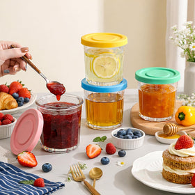 Coloch colorful lids add a playful touch while keeping jars neatly sealed.