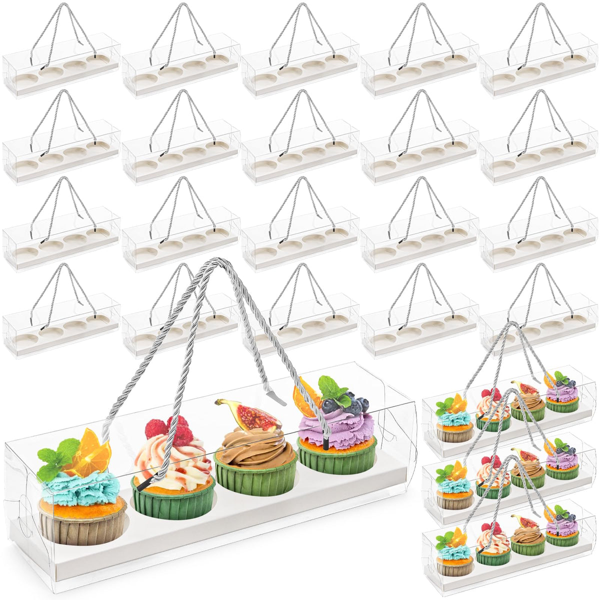 Coloch cupcake box with handle for easy transport.