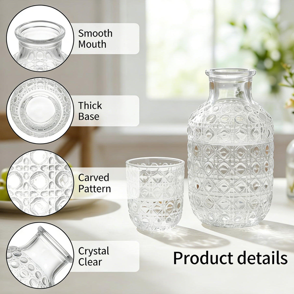 Coloch heat-resistant glass carafe demonstrates durability and dishwasher-safe practicality.