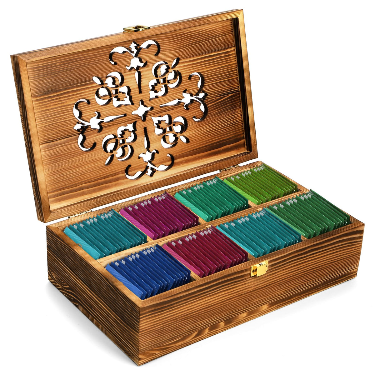 Coloch wooden tea bag storage box lid with carved pattern for elegant decor