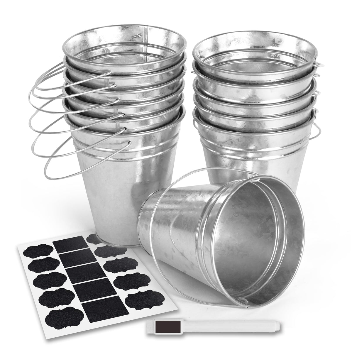 Colorlaza galvanized bucket with handle 12-pack ideal for party favors and centerpieces.