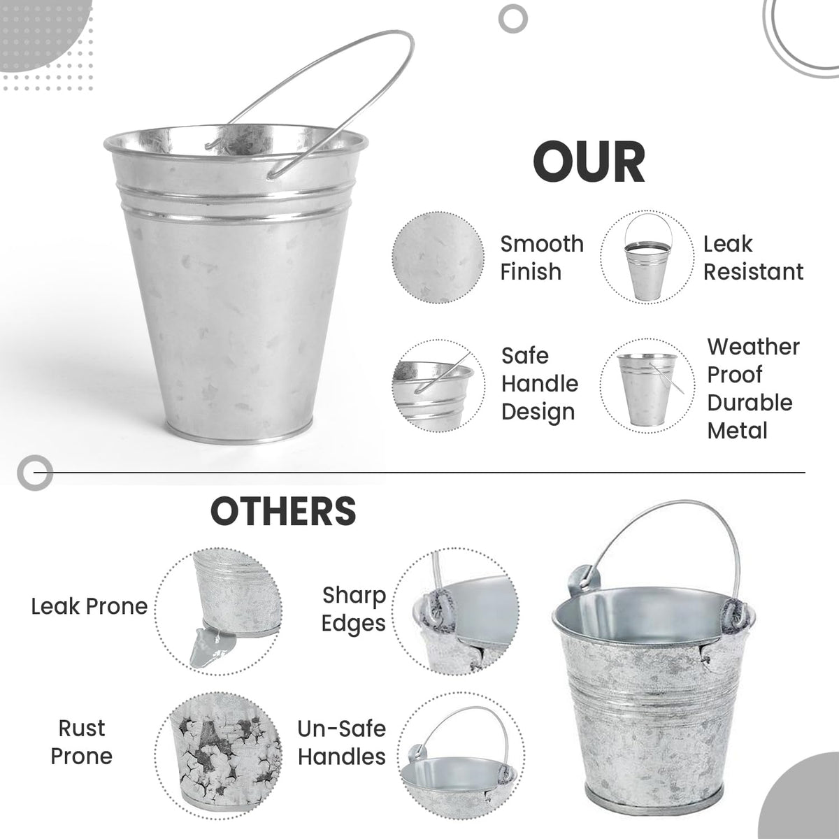 Colorlaza silver bucket centerpiece ideas for weddings and events.