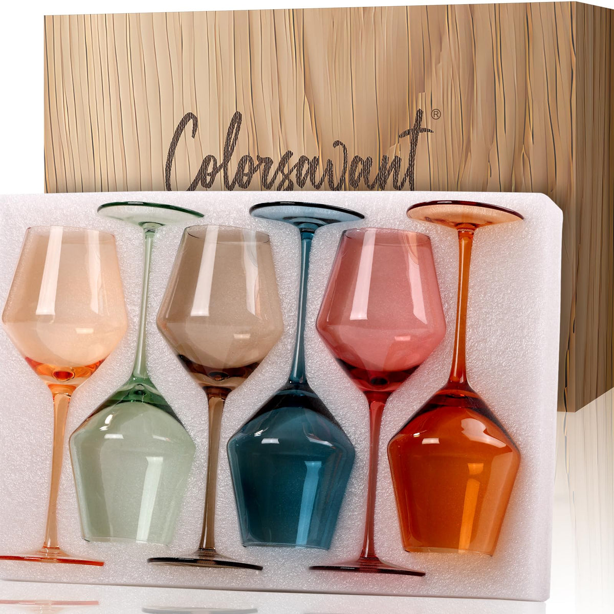 Colorsavant multicolor stemmed wine glasses 16oz for elegant table styling.