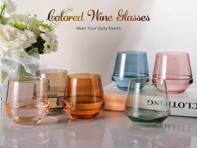 Colorsavant multi-color stemless wine glasses brighten any table and resist tipping.