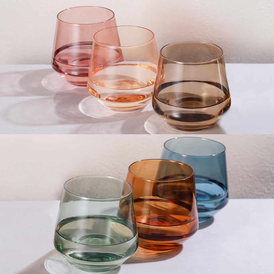 Colorsavant stemless wine glasses set 6 in vibrant colors for stylish entertaining.
