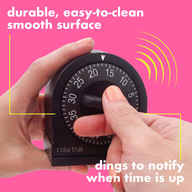 Colortrak timer casing highlighting battery-free operation in studio environments