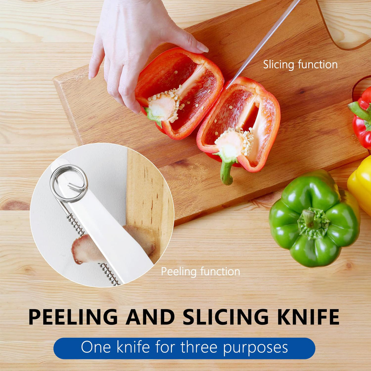 COLOTTE 3-in-1 fruit peeler with removable spring enabling adjustable thickness.