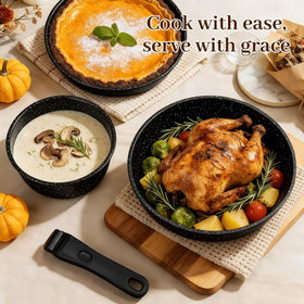 Colourcoco dust covers protect cookware during nested storage and prevent dust buildup.