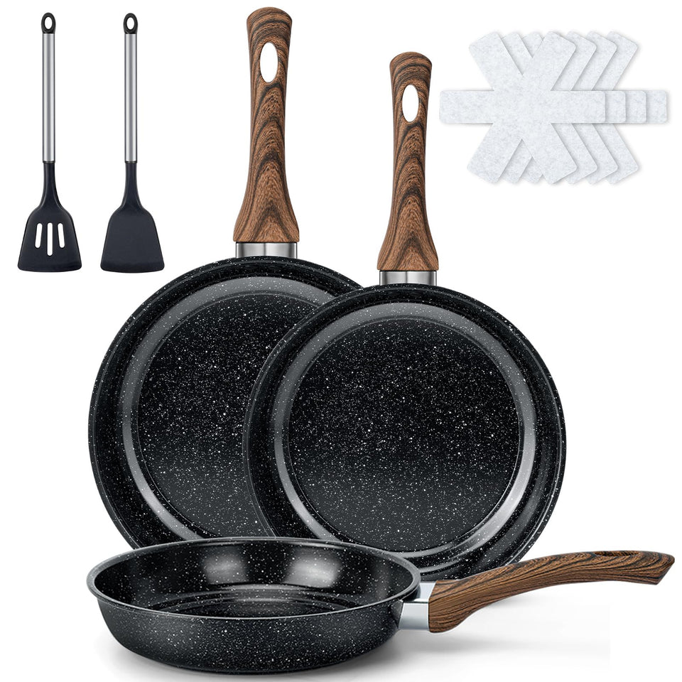 Colourcoco 8 inch frying pan with smooth nonstick surface for easy cooking.
