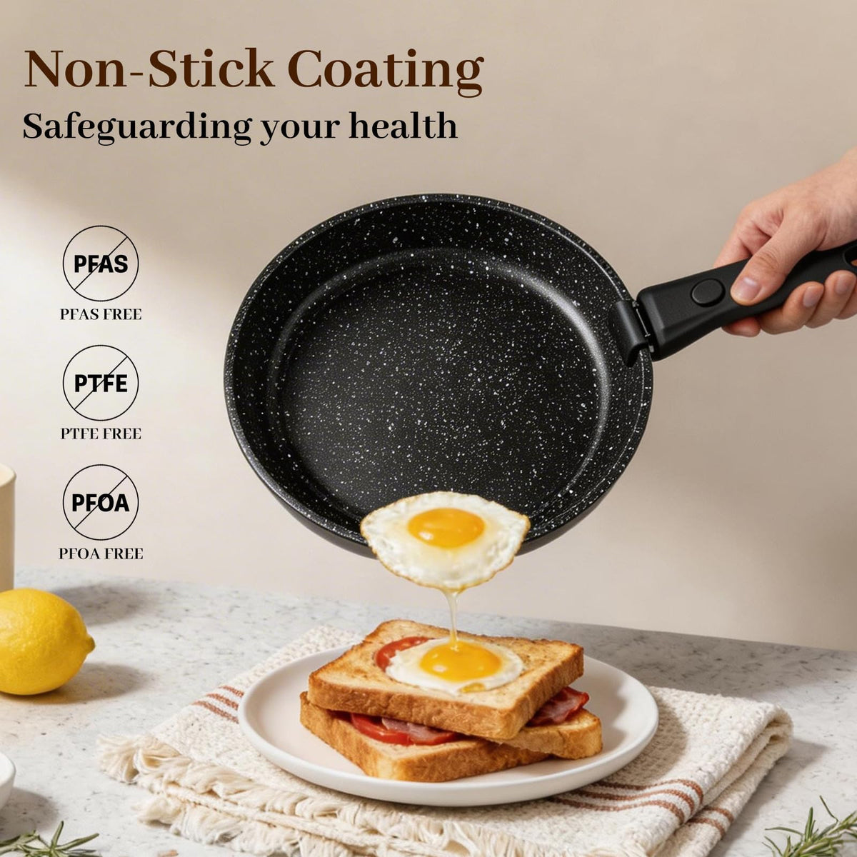 Colourcoco nonstick surface demonstrates easy egg-release with minimal oil.