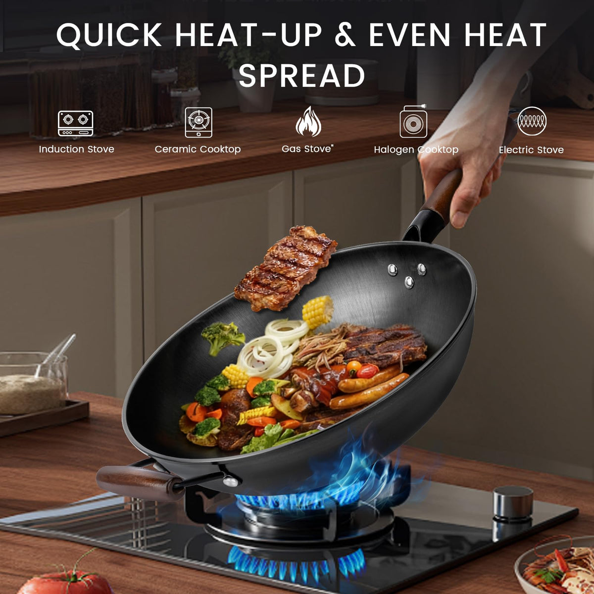 Colourcoco wok patina forms over time for easier cooking.