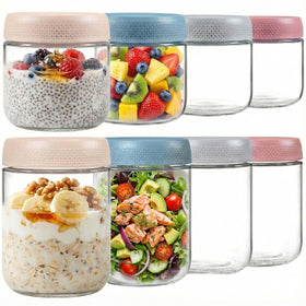 ColoVie 8-pack overnight oats containers with lids arranged for easy meal prep.