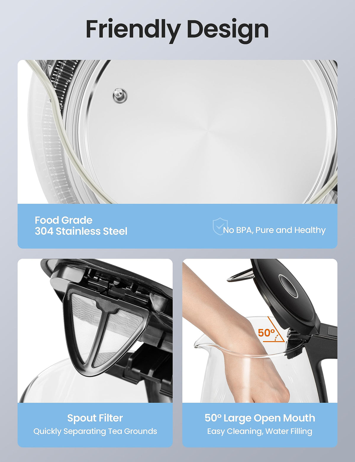 COMFEE' borosilicate glass body provides clear visibility during boiling