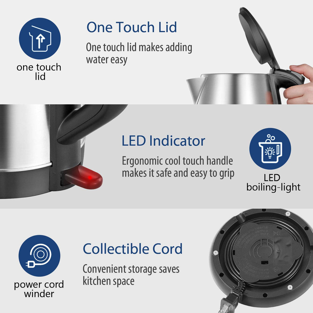 COMFEE' cool-touch handle for comfortable, safe lifting.