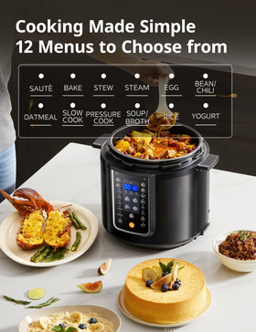 Comfee control panel displaying presets for quick, reliable cooking.