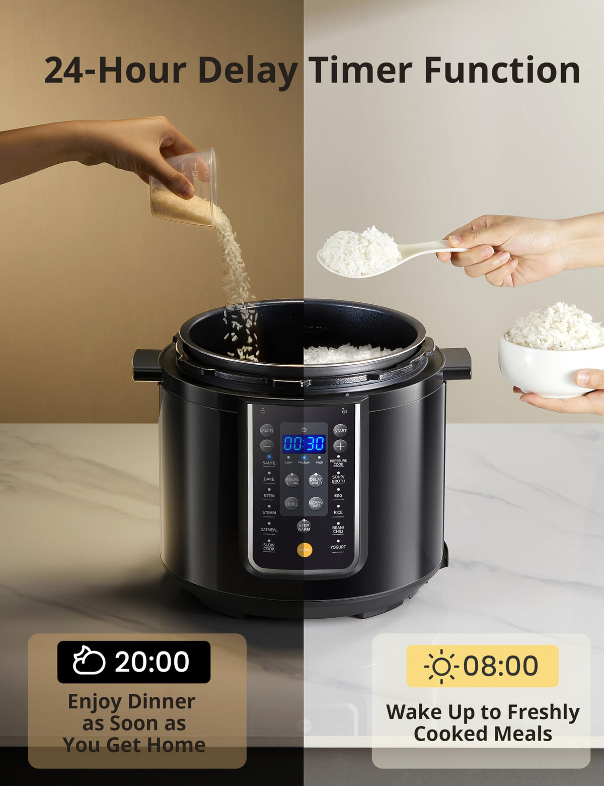 Comfee lid safety lock demonstrates built-in safety during cooking.